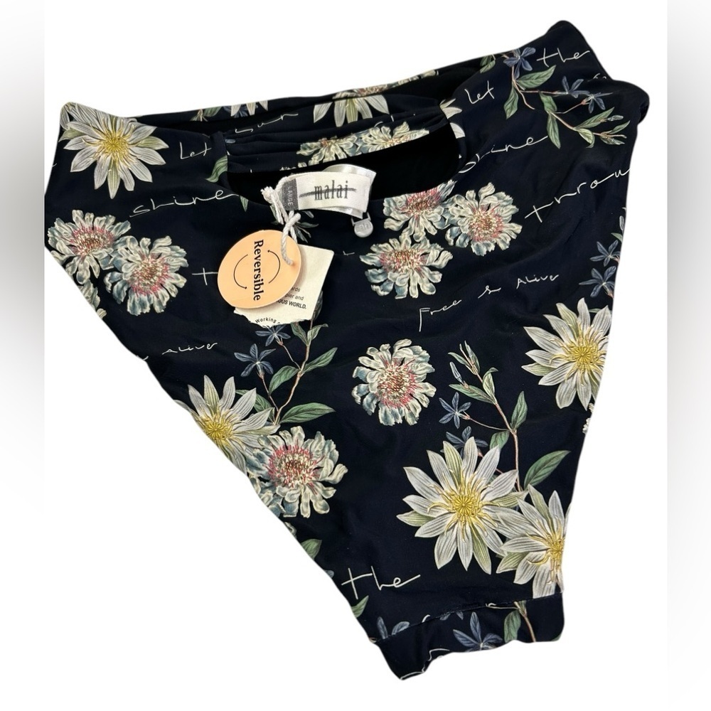 NEW Malai bikini bottom black floral Free and Alive reversible X-Large